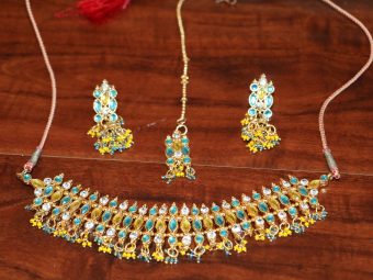 1 Blue and Yellow Necklace with Earring and Tika